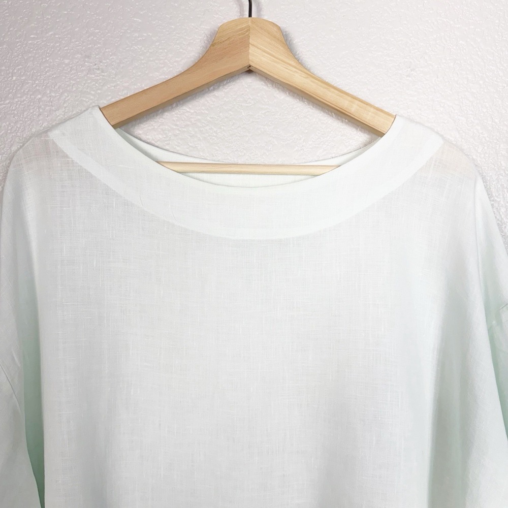 Bryn Walker Linen Top Sz S Pale Green Boat Neck Oversized Boxy Short Sleeve - Picture 2 of 10